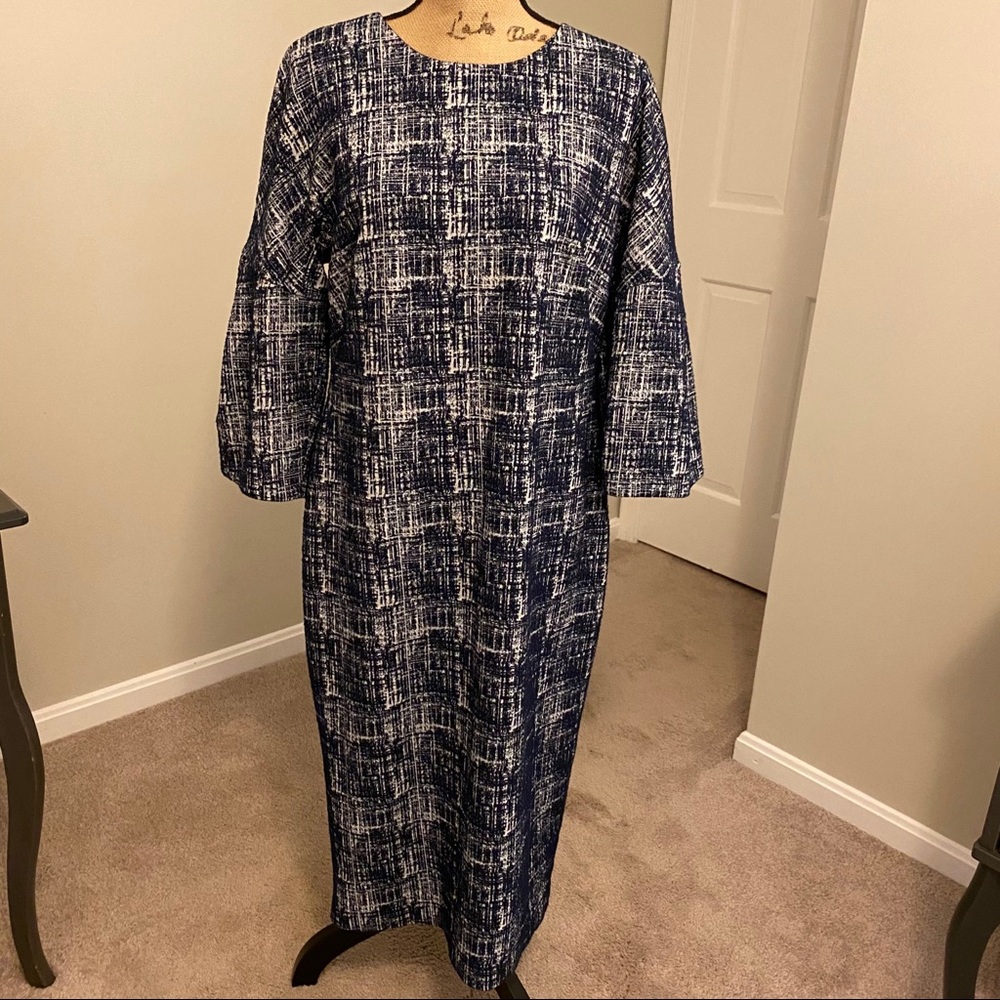 Maggy London midi shift dress w puff sleeve